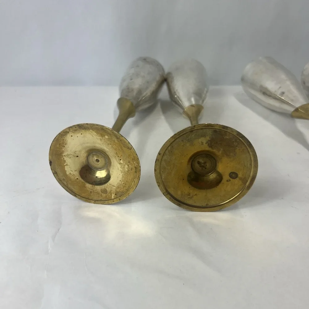 Vintage Art Deco Style Brass & Silverplate Champagne Flute.‎ Set Of 4. Heavy.